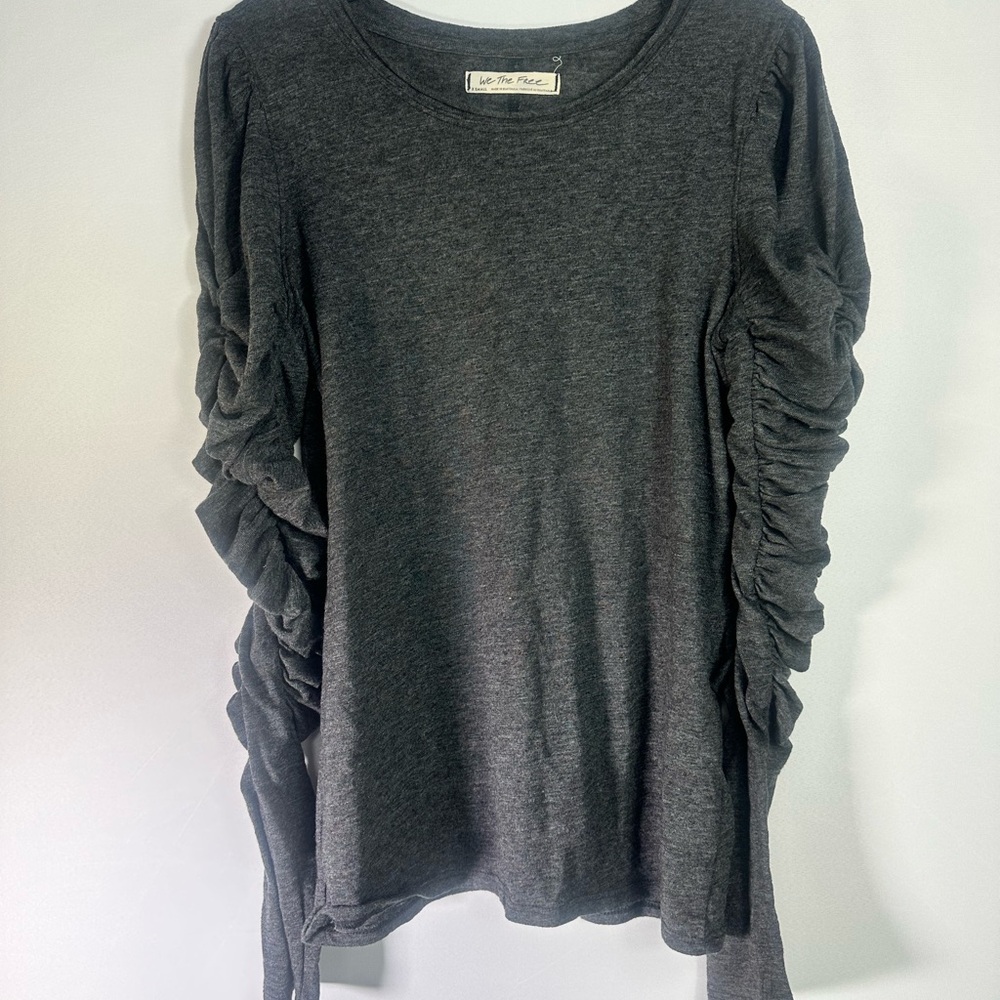 We The Free Charcoal‎ Long Sleeve Top with Ruched Detail